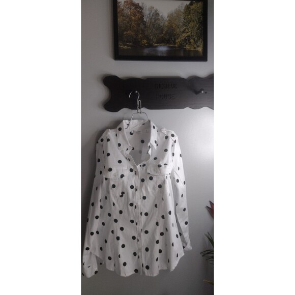 7th avenue New York &Company Black & White Polka Dot Blouse - Picture 1 of 6